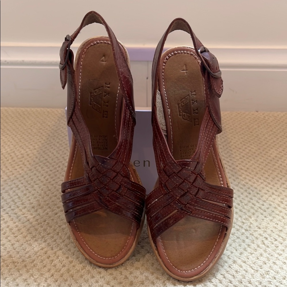 Brown Leather Wedge Sandals